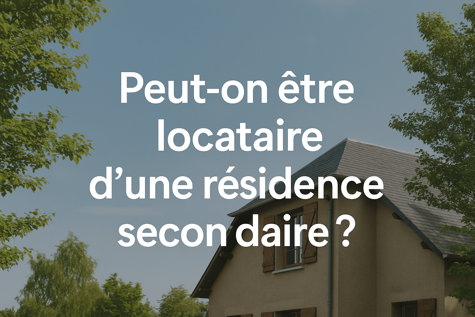 Image de couverture illustrant la question « Peut-on être locataire d’une résidence secondaire ? », avec une maison traditionnelle entourée d’arbres sous un ciel bleu.